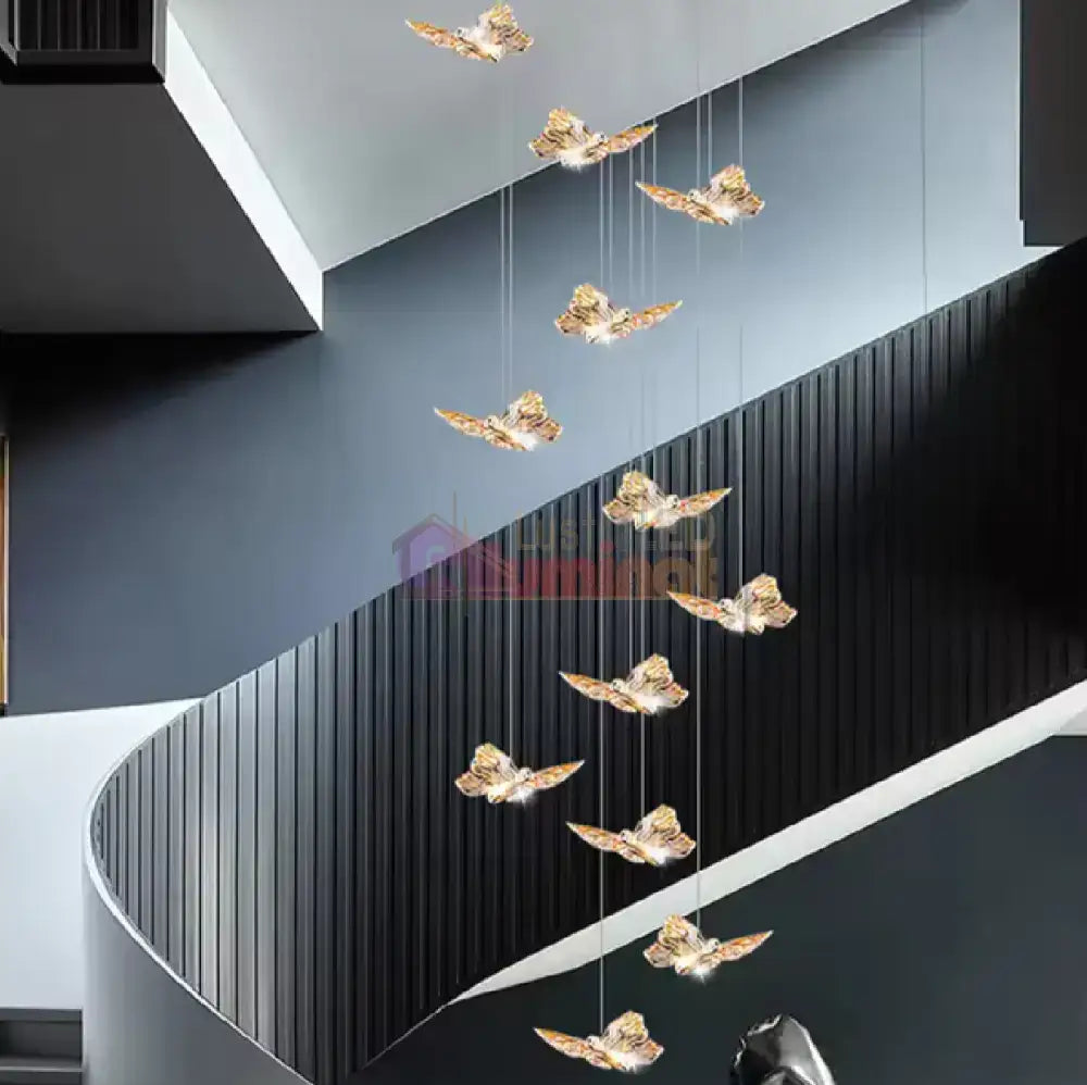 Lustra LED Suspendata Golden Butterfly 12 Elemente Echivalent 220W Telecomanda AURIE / SUSPENDATE Chandeliers