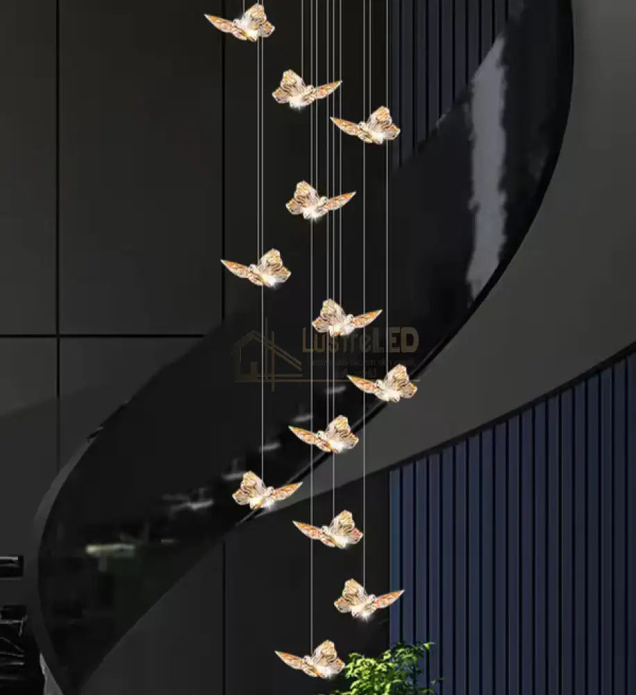Lustra LED Suspendata Golden Butterfly 12 Elemente Echivalent 220W Telecomanda lustreled.ro