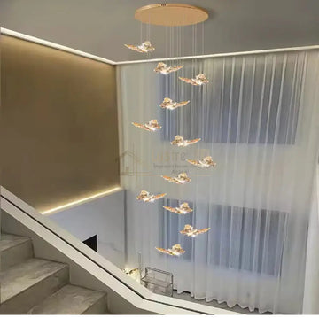Lustra LED Suspendata Golden Butterfly 12 Elemente Echivalent 220W Telecomanda
