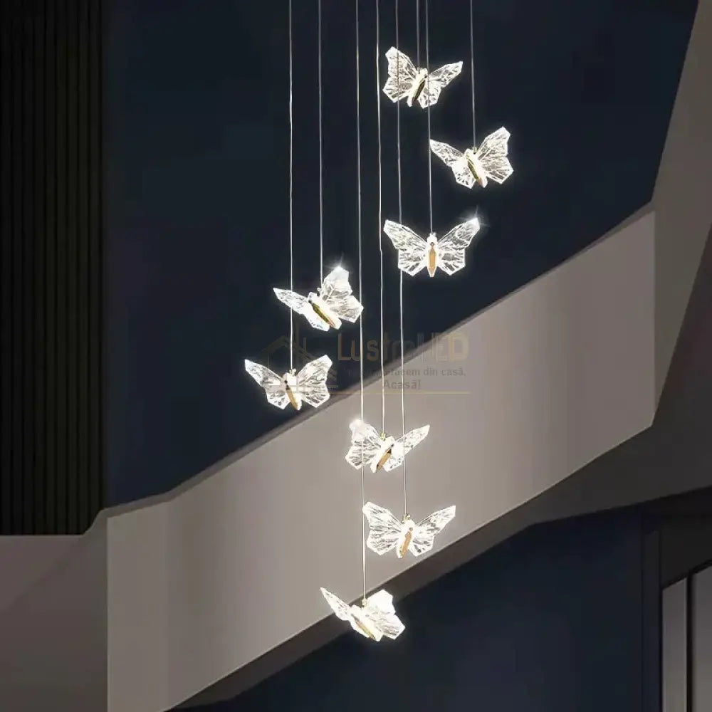 Lustra LED Suspendata Golden Butterfly 8 Elemente Echivalent 150W lustreled.ro