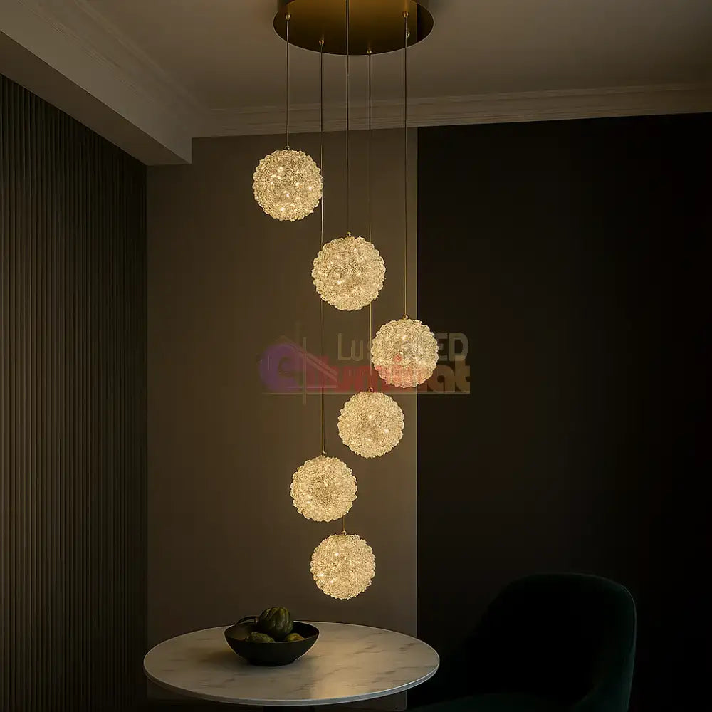 Lustra LED Suspendata Golden Sponge Deluxe 7 Elemente Echivalent 800W lustreled.ro