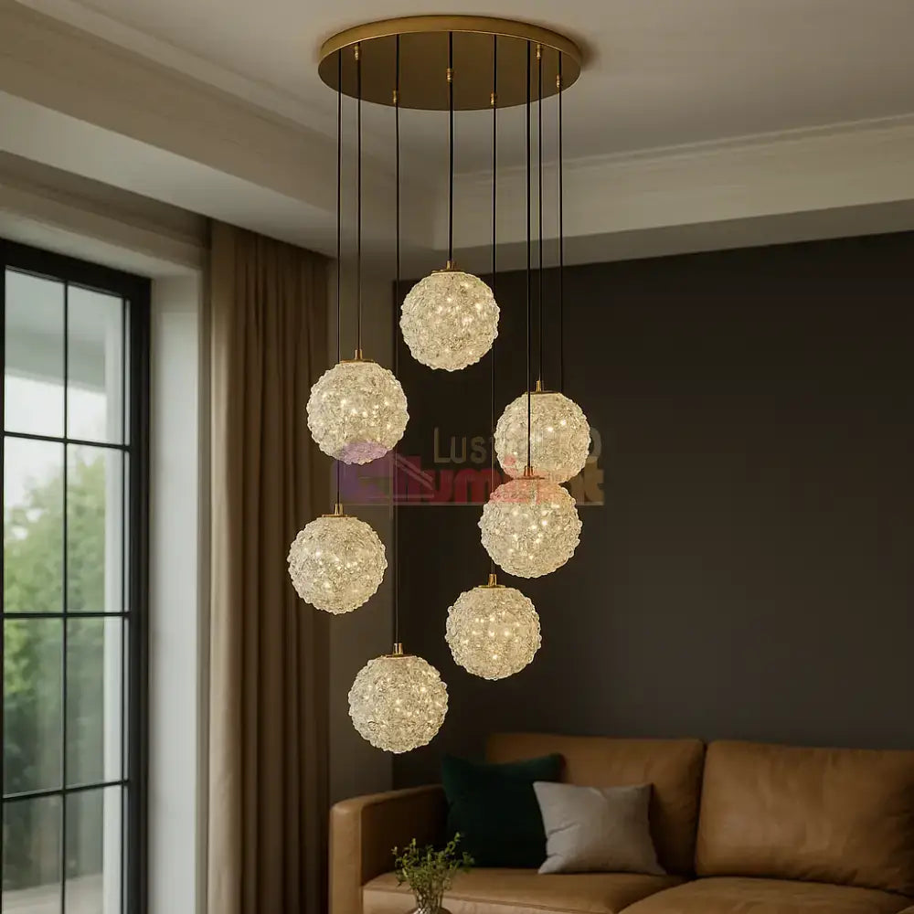 Lustra LED Suspendata Golden Sponge Deluxe 7 Elemente Echivalent 800W lustreled.ro