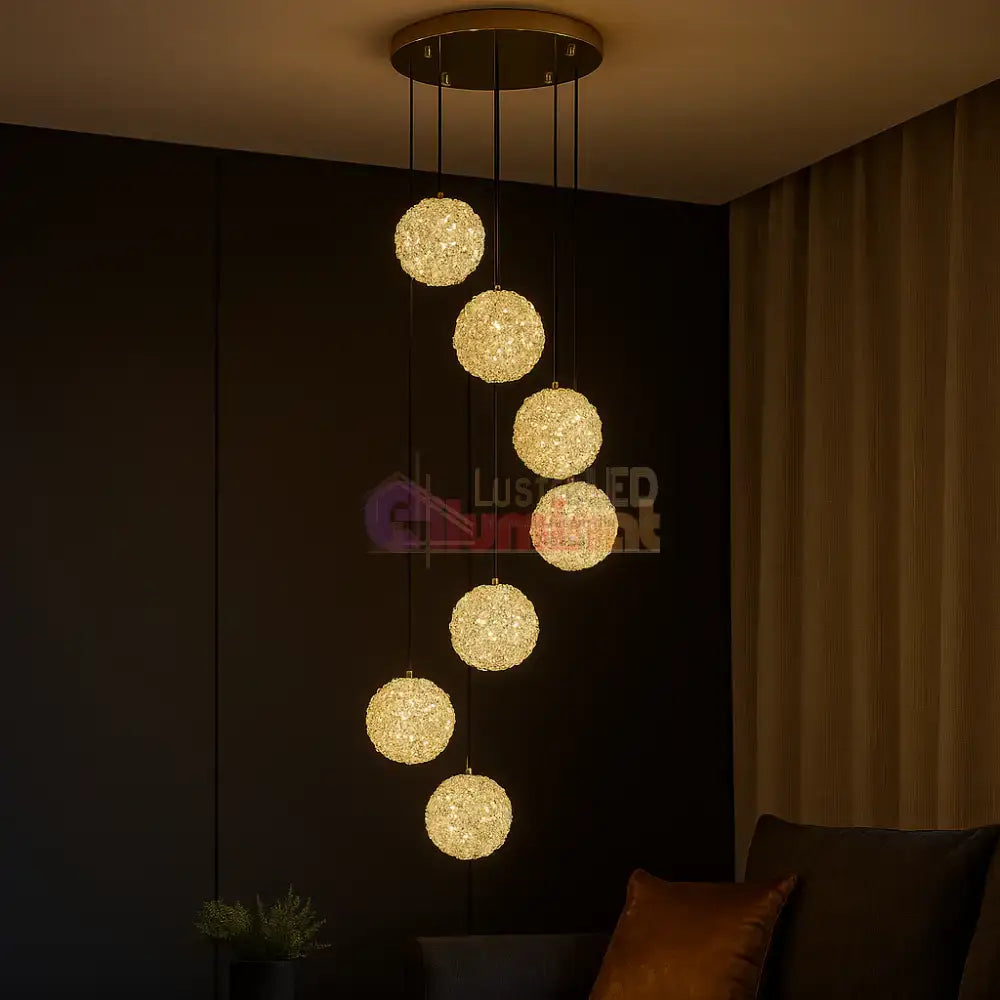 Lustra LED Suspendata Golden Sponge Deluxe 7 Elemente Echivalent 800W lustreled.ro