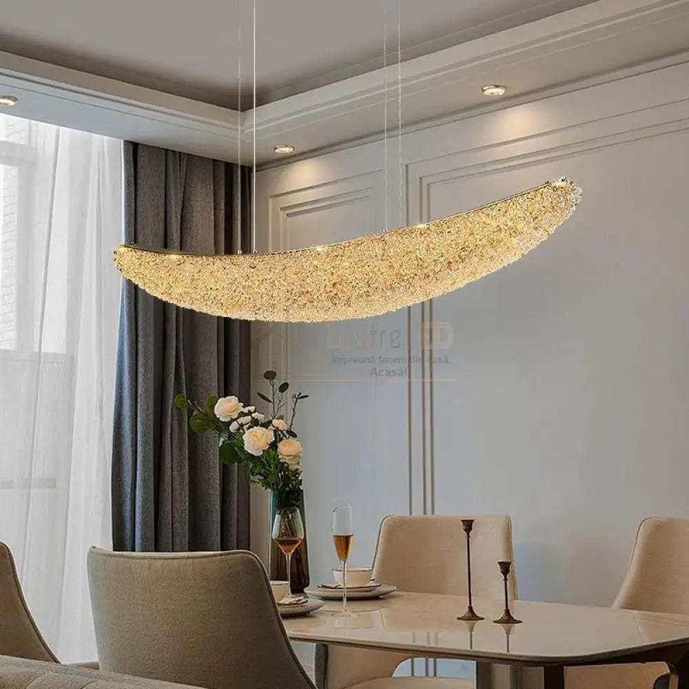 Lustra LED Suspendata Gondola Gold Cristal lustreled.ro