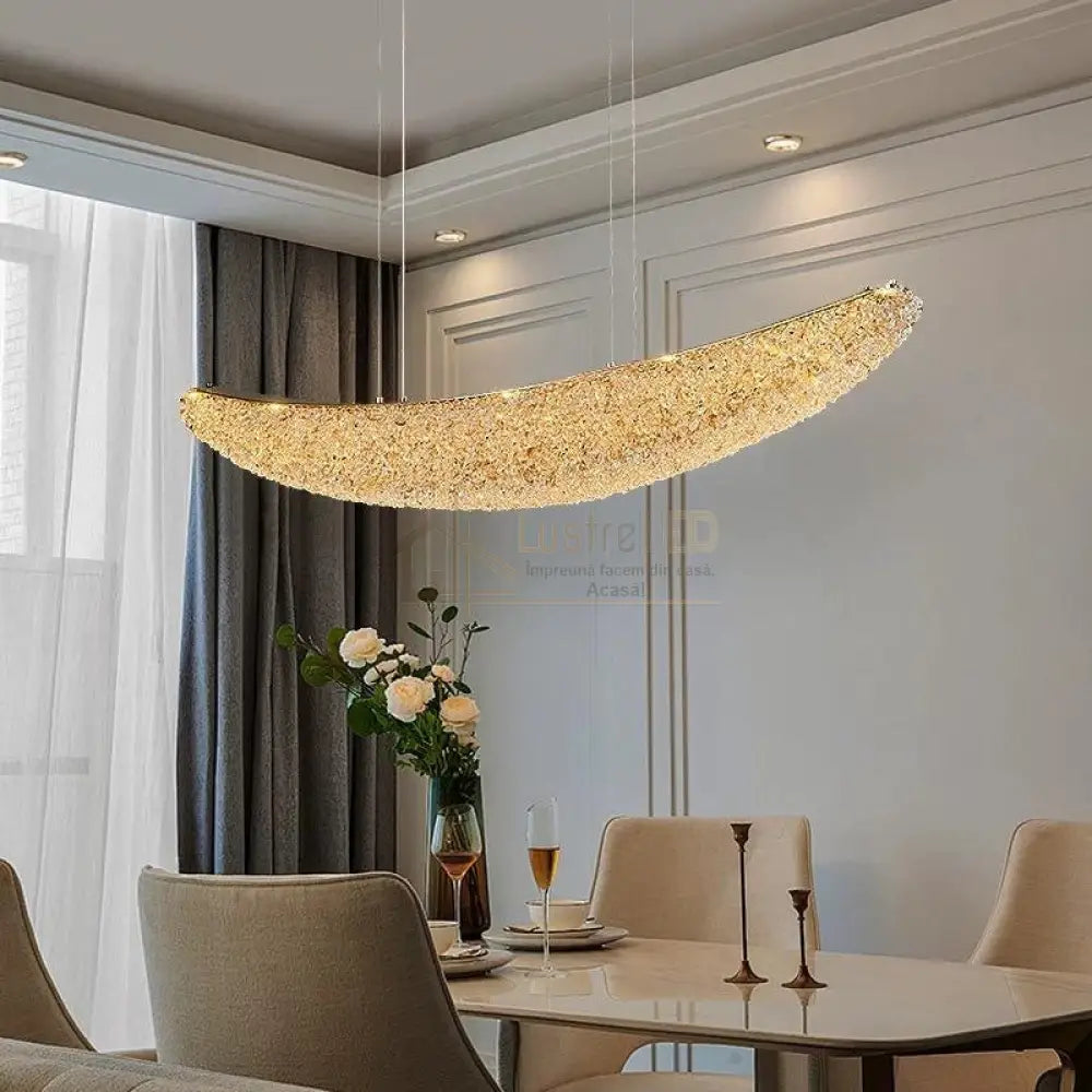 Lustra LED Suspendata Gondola Gold Cristal lustreled.ro