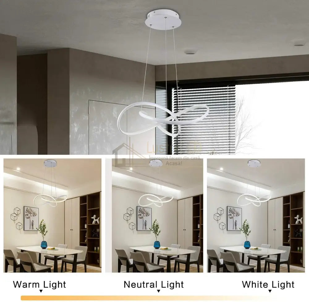 Lustra Led Suspendata Infinity Alba Telecomanda Echivalent 500W Lighting Fixtures