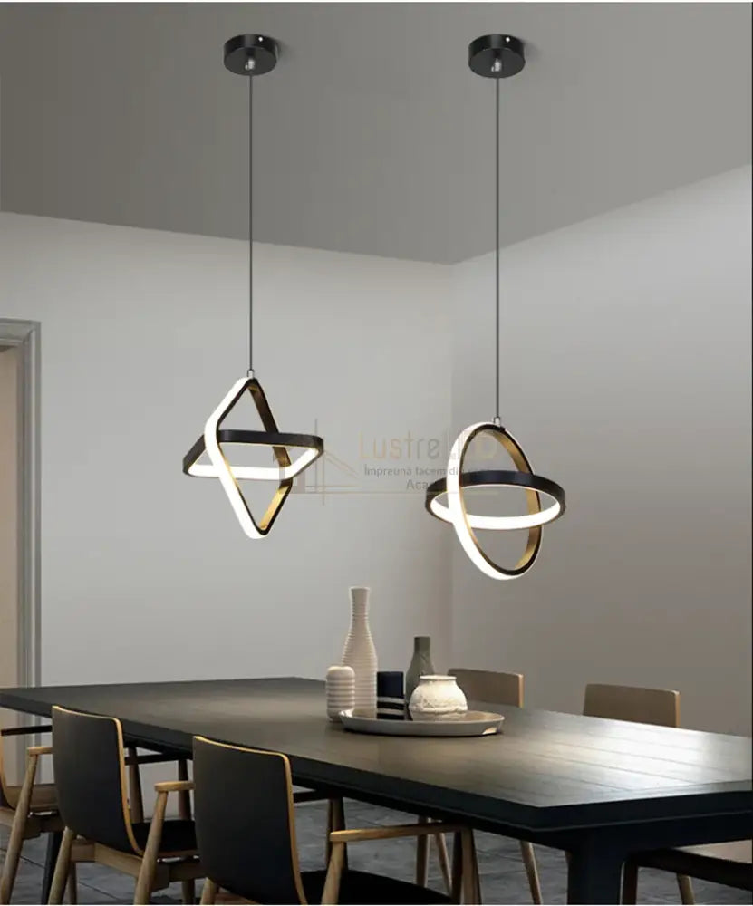 Lustra Led Suspendata Infinity Rings Black Echivalent 200W Led Ceiling Light