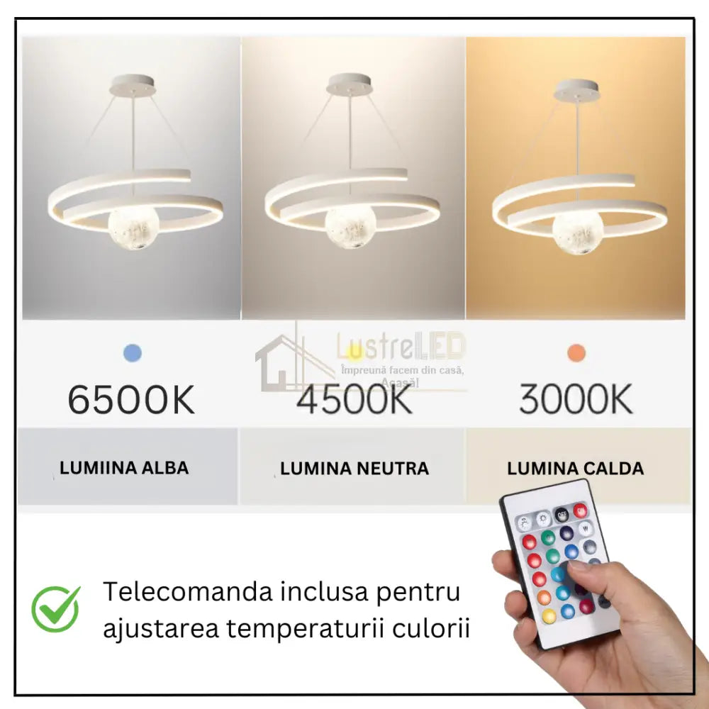 Lustra LED Suspendata INFINITY SPHERE Alba Echivalent 500W Lighting Fixtures