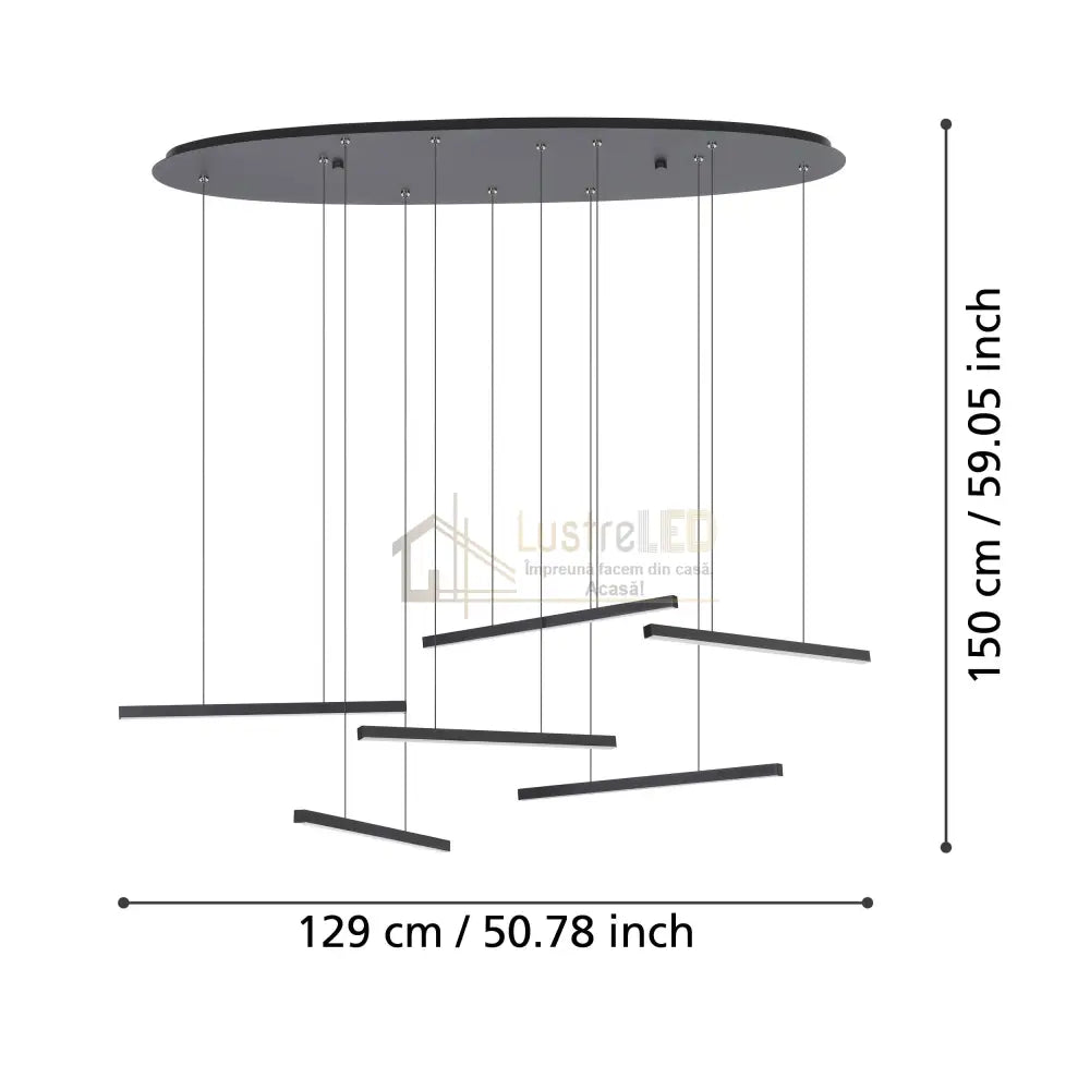 Lustra LED Suspendata Lines Black Echivalent 600W Eglo 39915 lustreled.ro