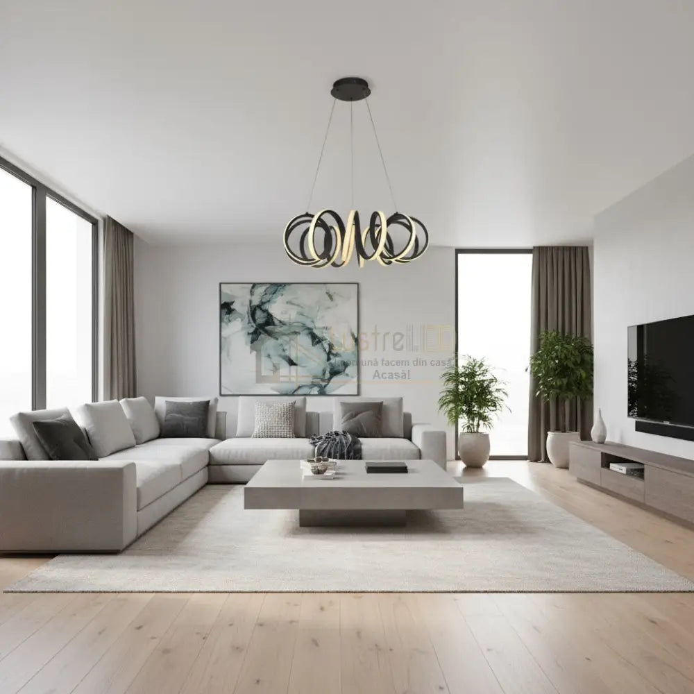 Lustra LED Suspendata POVRA Black Echivalent 300W Telecomanda led ceiling light