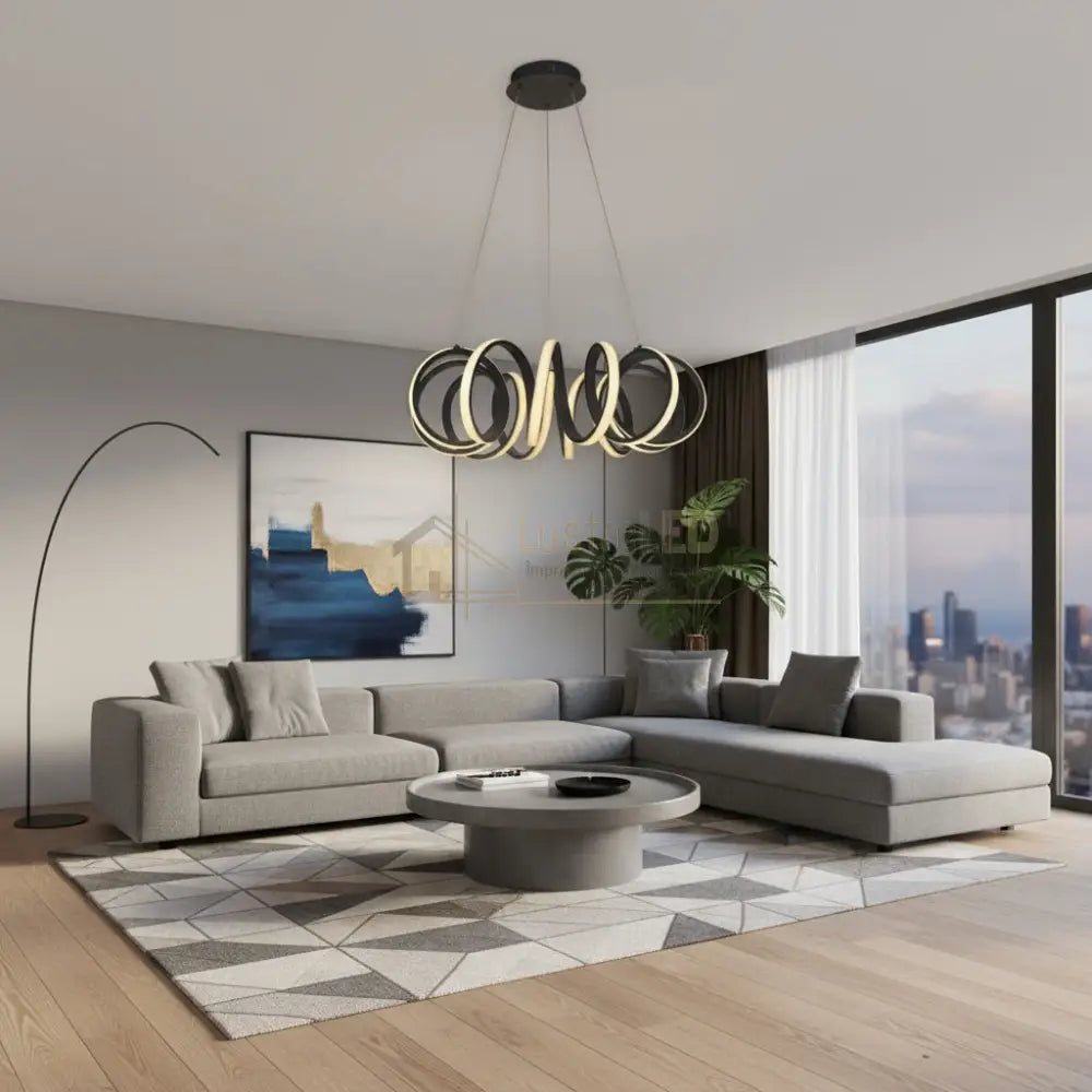 Lustra LED Suspendata POVRA Black Echivalent 300W Telecomanda led ceiling light