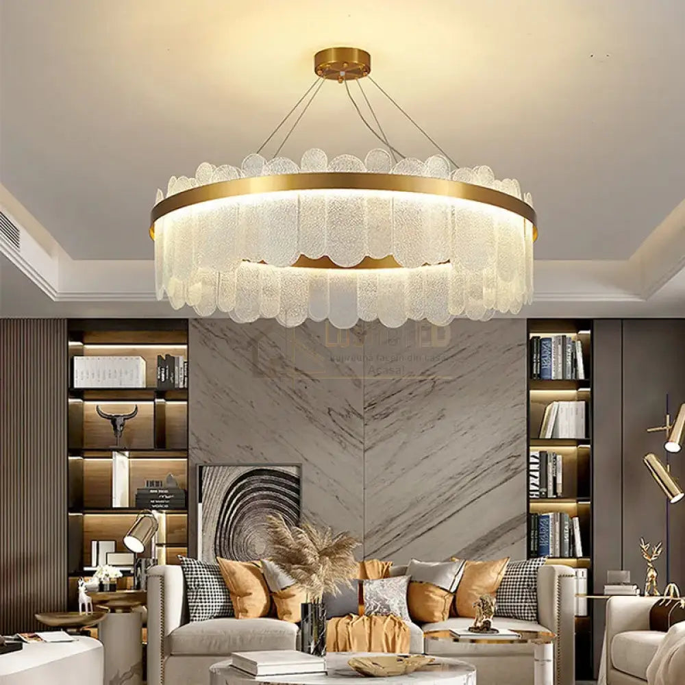 Lustra Led Suspendata Queen Gold Cristal Ceiling Light Fixtures