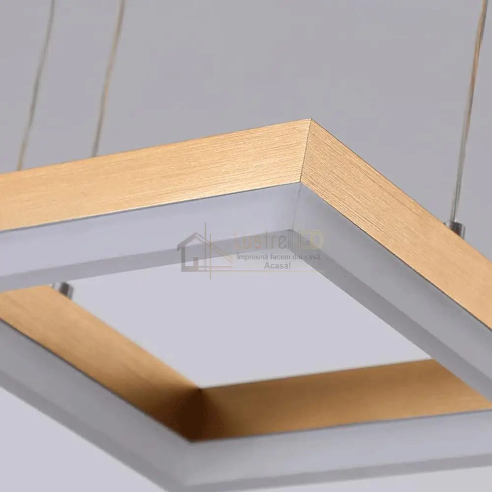 Lustra Led Suspendata Squares Auriu Echivalent 400W Telecomanda Lighting Fixtures