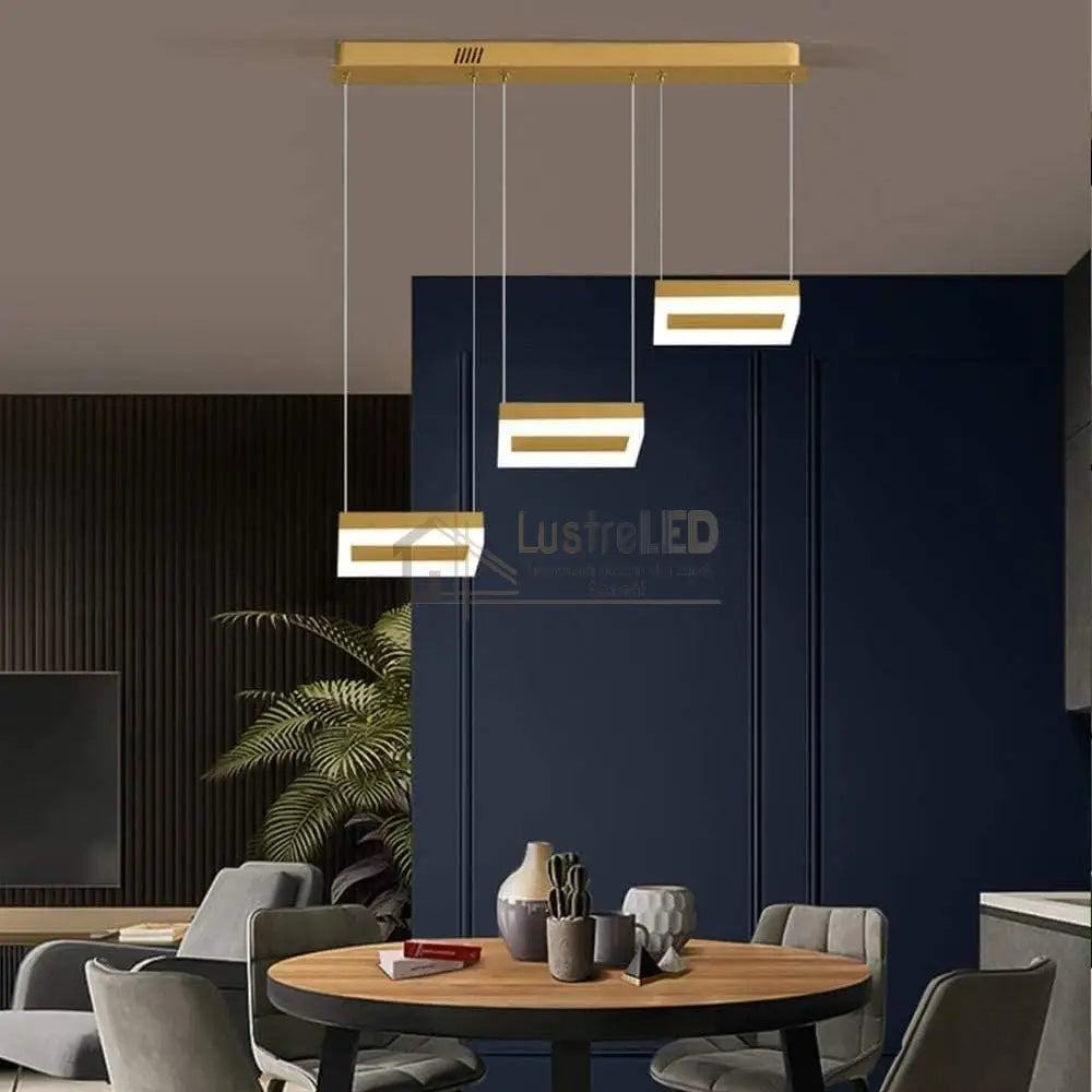 Lustra Led Suspendata Squares Auriu Echivalent 400W Telecomanda Lighting Fixtures