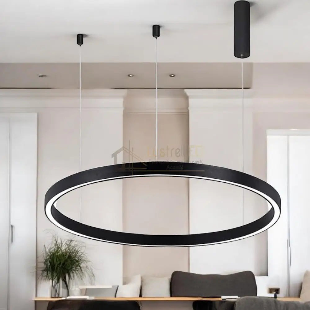 Lustra LED Suspendata TULLIO 60cm Black 1 Segment Echivalent 300W lustreled.ro