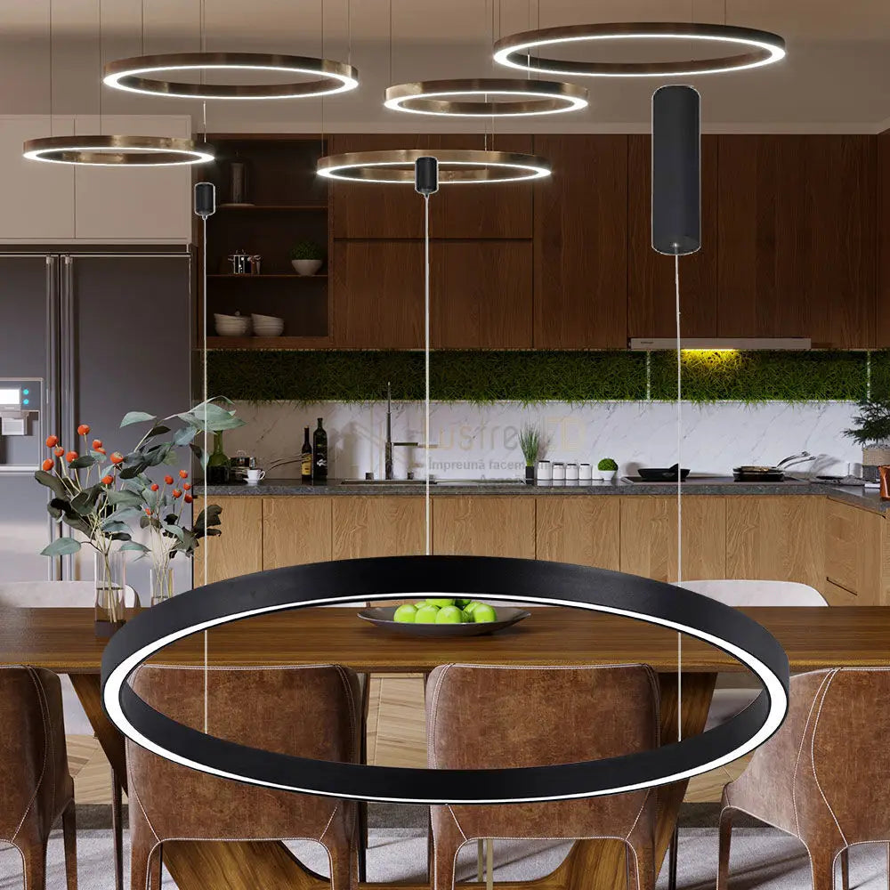 Lustra LED Suspendata TULLIO 60cm Black 1 Segment Echivalent 300W lustreled.ro