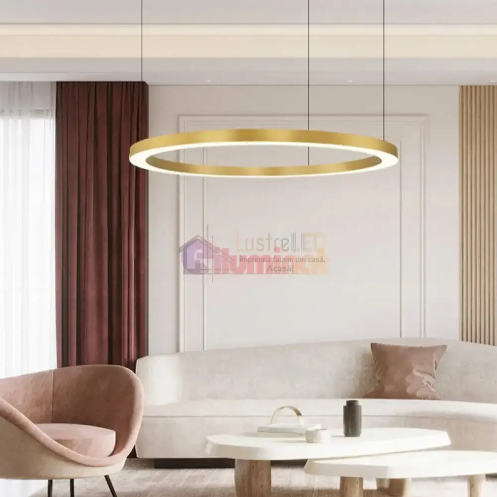 Lustra LED Suspendata TULLIO 60cm Gold 1 Segment Echivalent 300W lustreled.ro