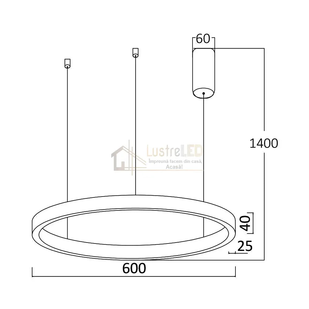 Lustra LED Suspendata TULLIO 60cm White 1 Segment Echivalent 300W lustreled.ro