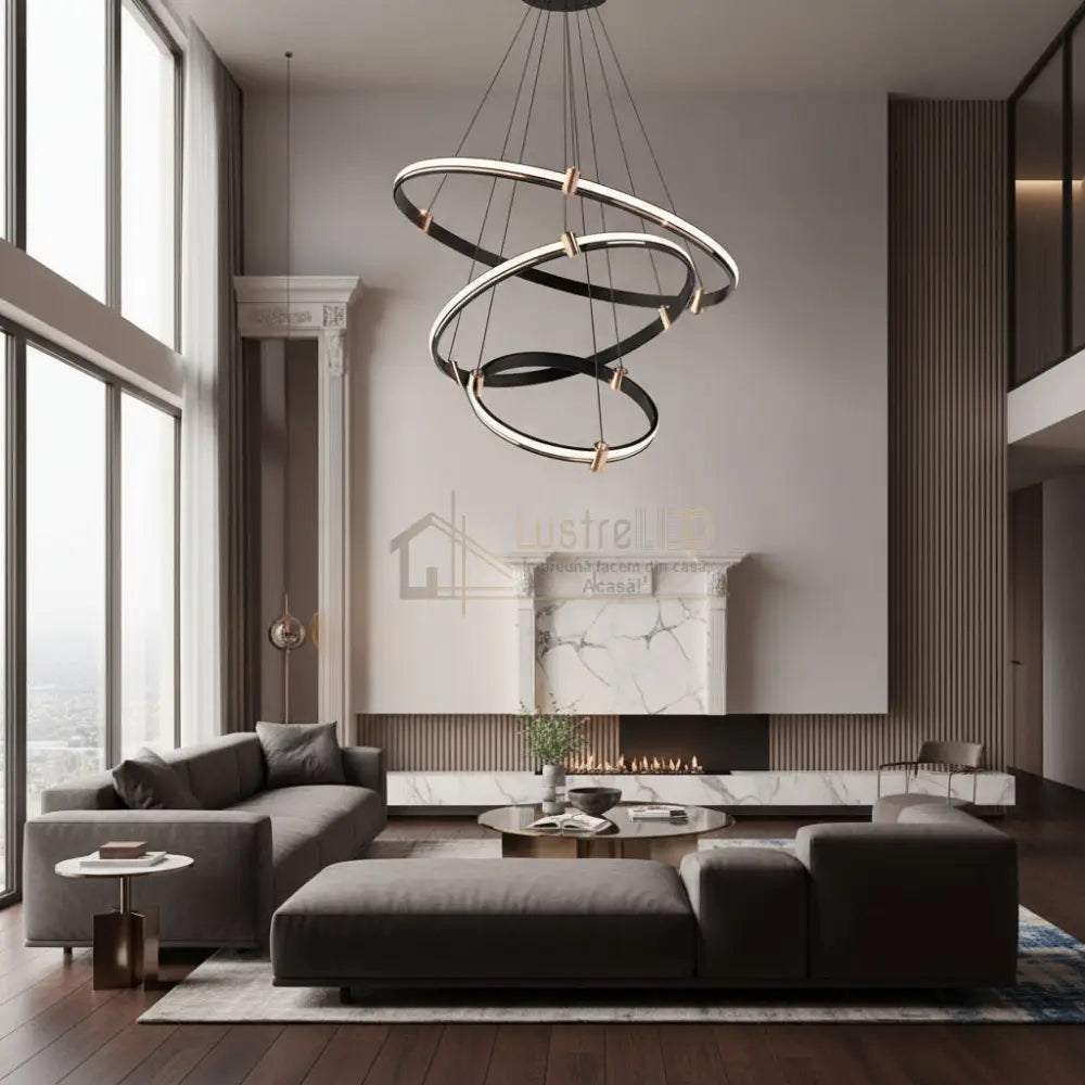 Lustra LED Suspendata ZENO Black 3 Segmente Echivalent 400W Telecomanda NEAGRA Lighting Fixtures