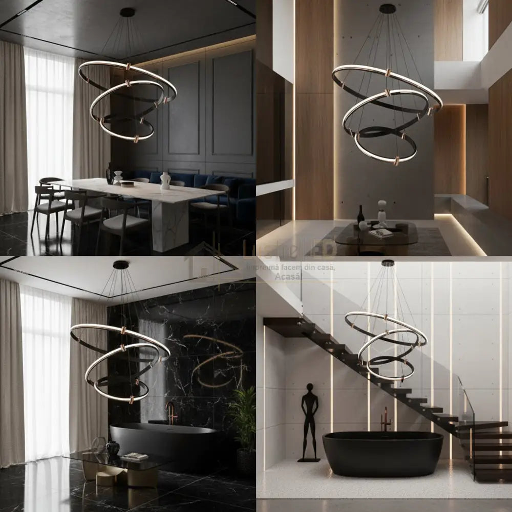 Lustra LED Suspendata ZENO Black 3 Segmente Echivalent 400W Telecomanda NEAGRA Lighting Fixtures