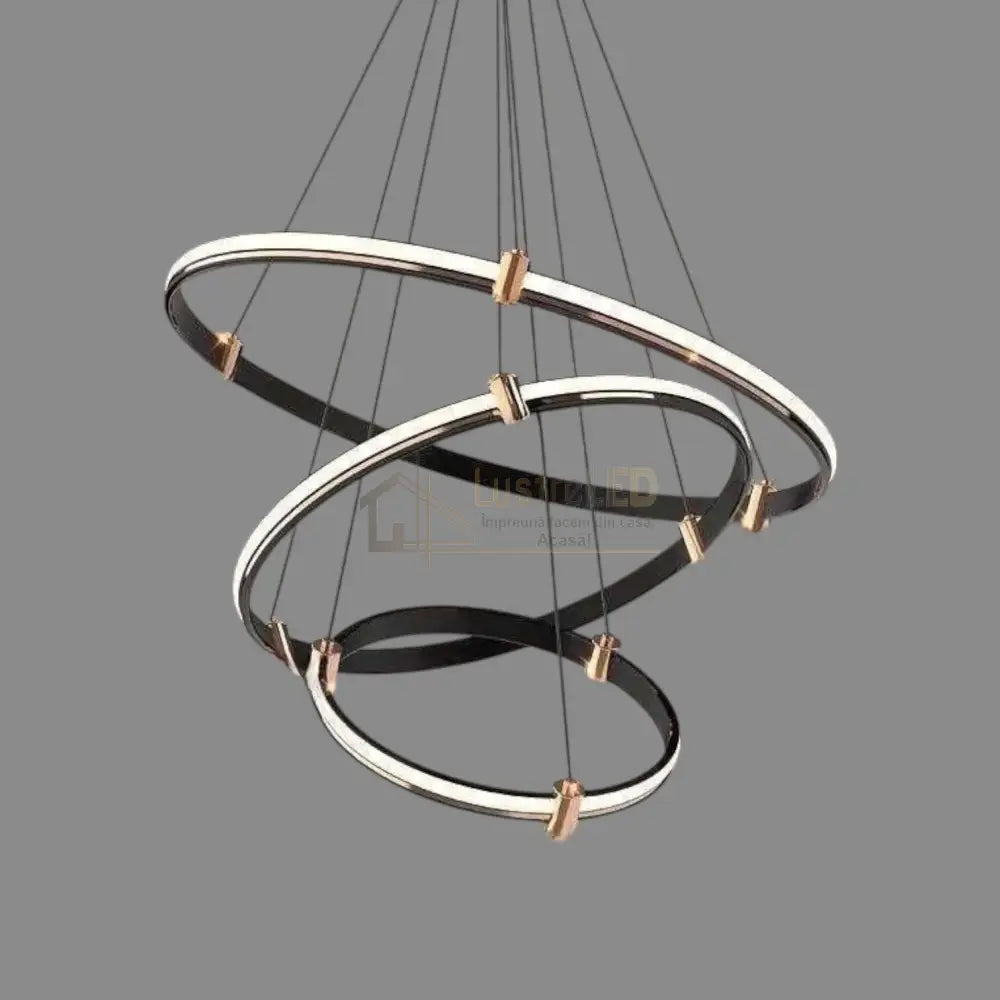 Lustra LED Suspendata ZENO Black 3 Segmente Echivalent 400W Telecomanda NEAGRA Lighting Fixtures