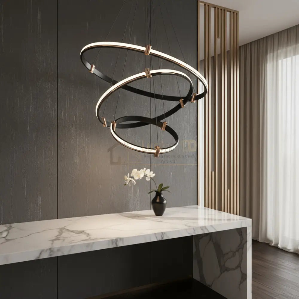 Lustra LED Suspendata ZENO Black 3 Segmente Echivalent 400W Telecomanda NEAGRA Lighting Fixtures