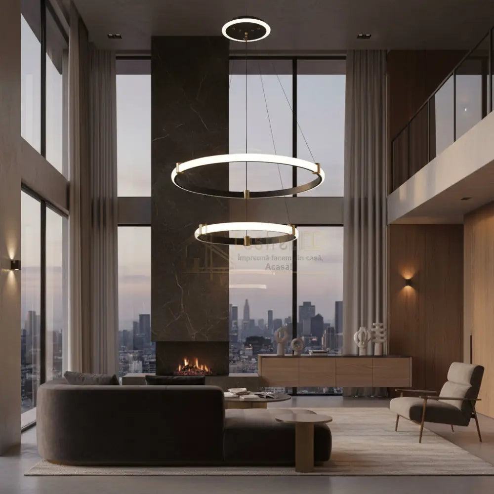 Lustra LED Suspendata ZENO Black Echivalent 250W Telecomanda NEAGRA Lighting Fixtures