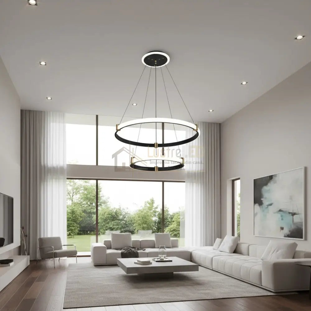 Lustra LED Suspendata ZENO Black Echivalent 250W Telecomanda NEAGRA Lighting Fixtures