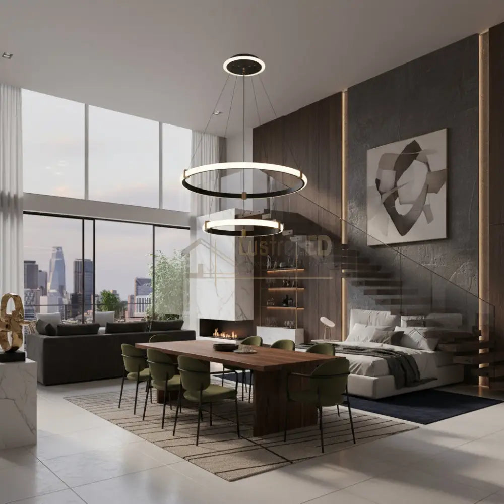 Lustra LED Suspendata ZENO Black Echivalent 250W Telecomanda NEAGRA Lighting Fixtures