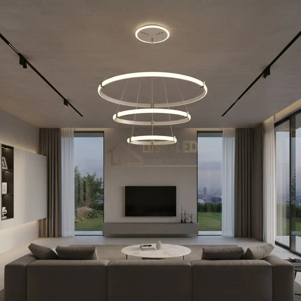 Lustra LED Suspendata ZENO White 3 Segmente Echivalent 400W Telecomanda ALBA Lighting Fixtures