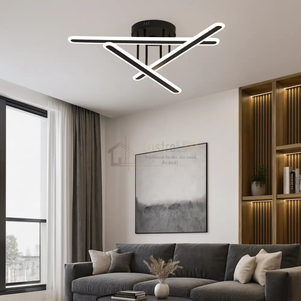 Lustra LED Tenzo Neagra 3 Linii Echivalent 400W Telecomanda lustreled.ro