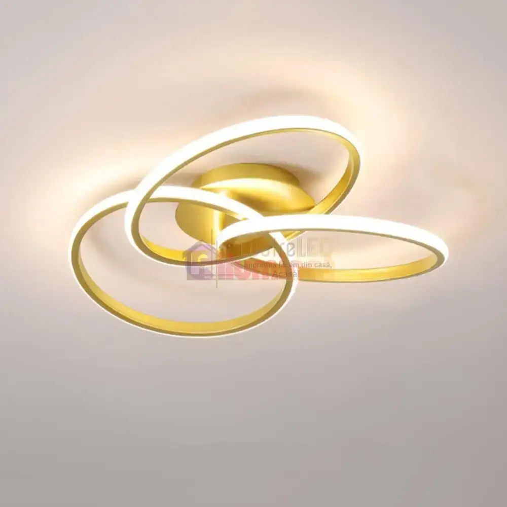 Lustra LED Three RINGS Gold Echivalent 400W cu Telecomanda lustreled.ro
