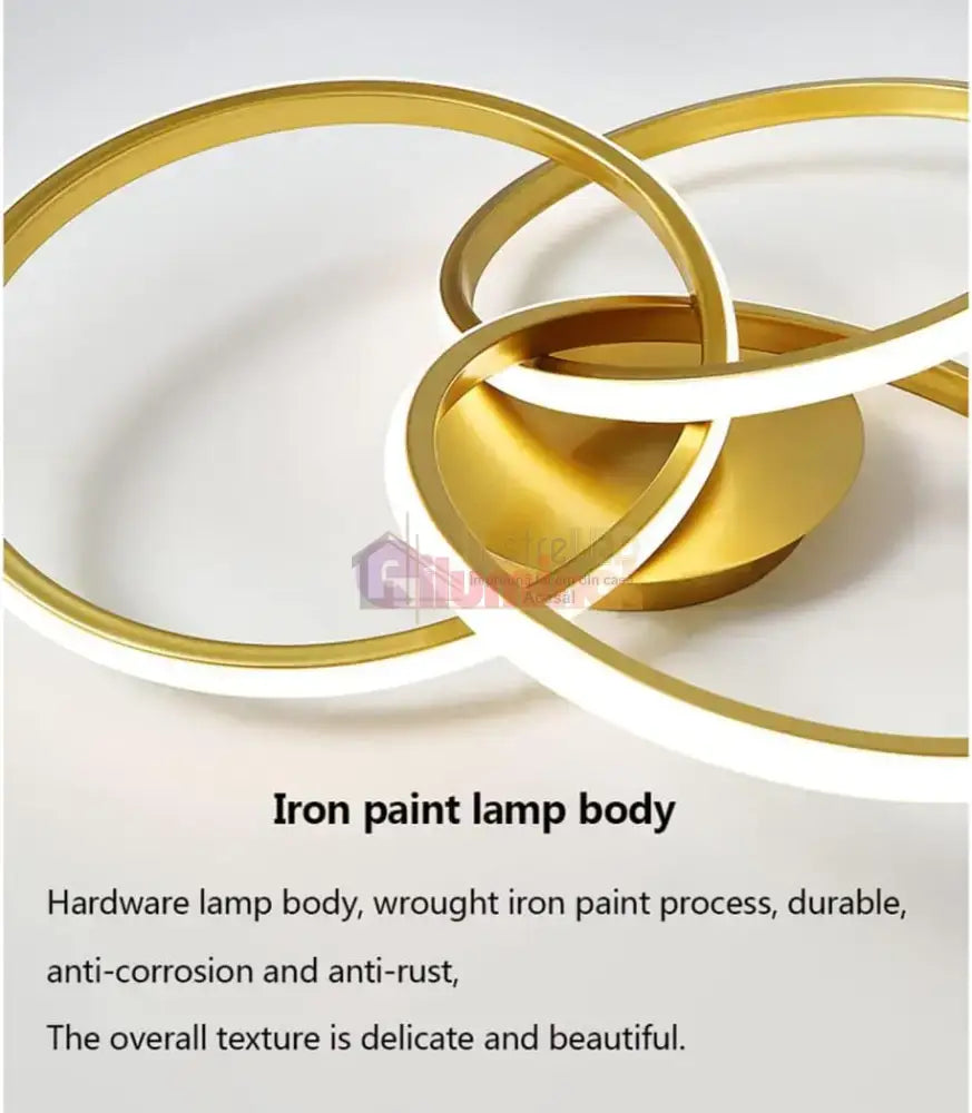 Lustra LED Three RINGS Gold Echivalent 400W cu Telecomanda lustreled.ro