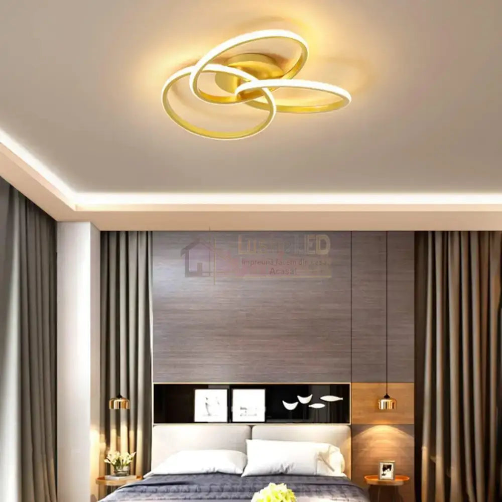 Lustra Led Three Rings Gold Echivalent 400W Cu Telecomanda Lighting Fixtures