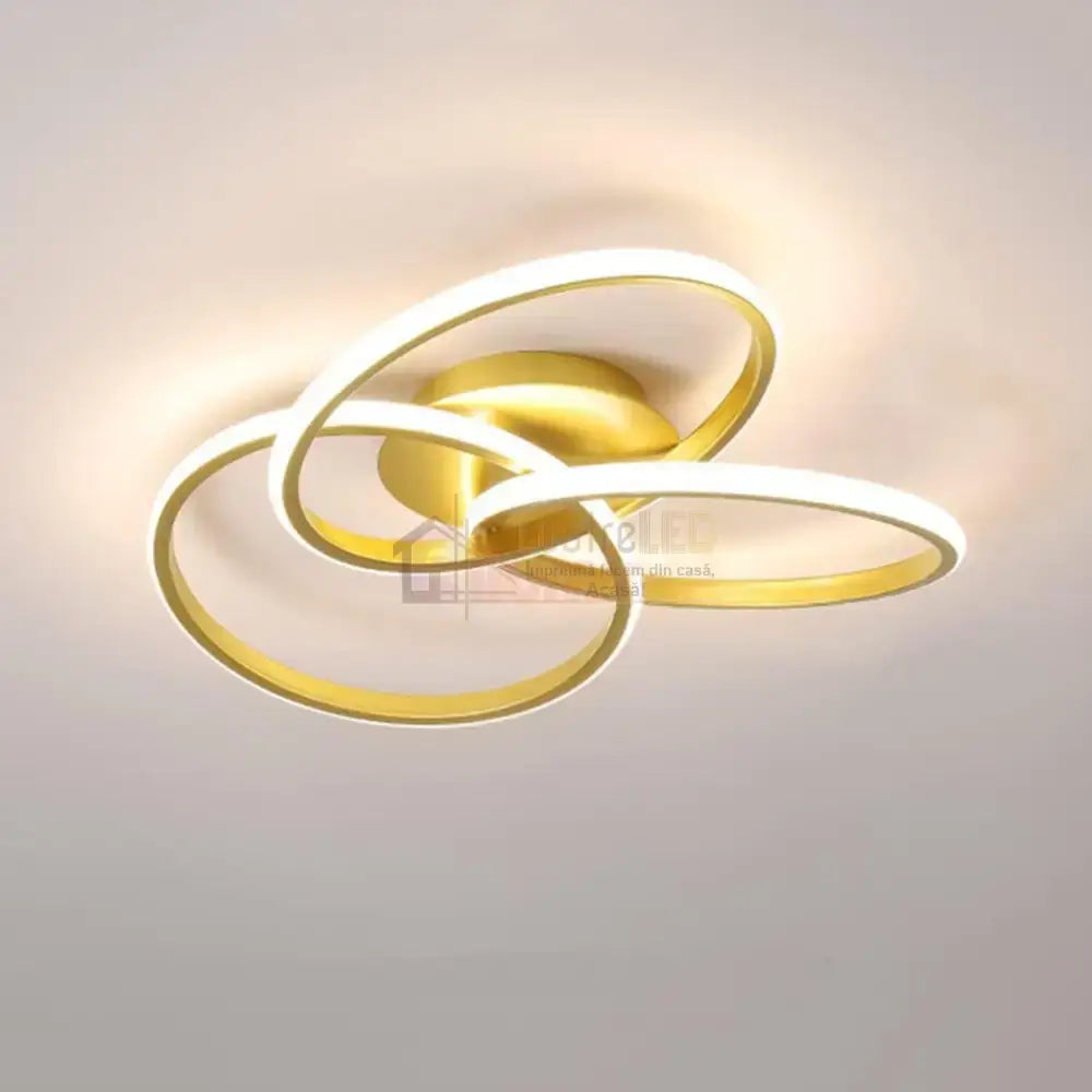 Lustra Led Three Rings Gold Echivalent 400W Cu Telecomanda Lighting Fixtures