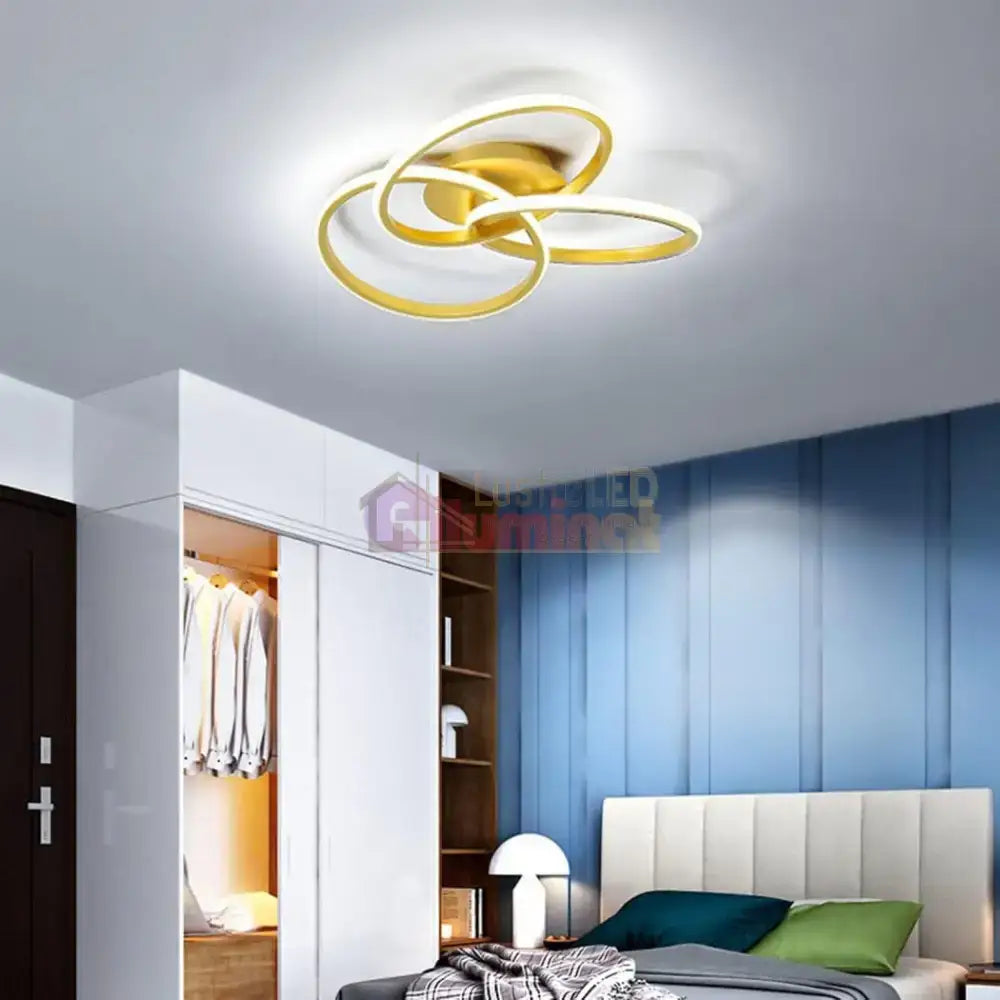 Lustra LED Three RINGS Gold Echivalent 400W cu Telecomanda lustreled.ro