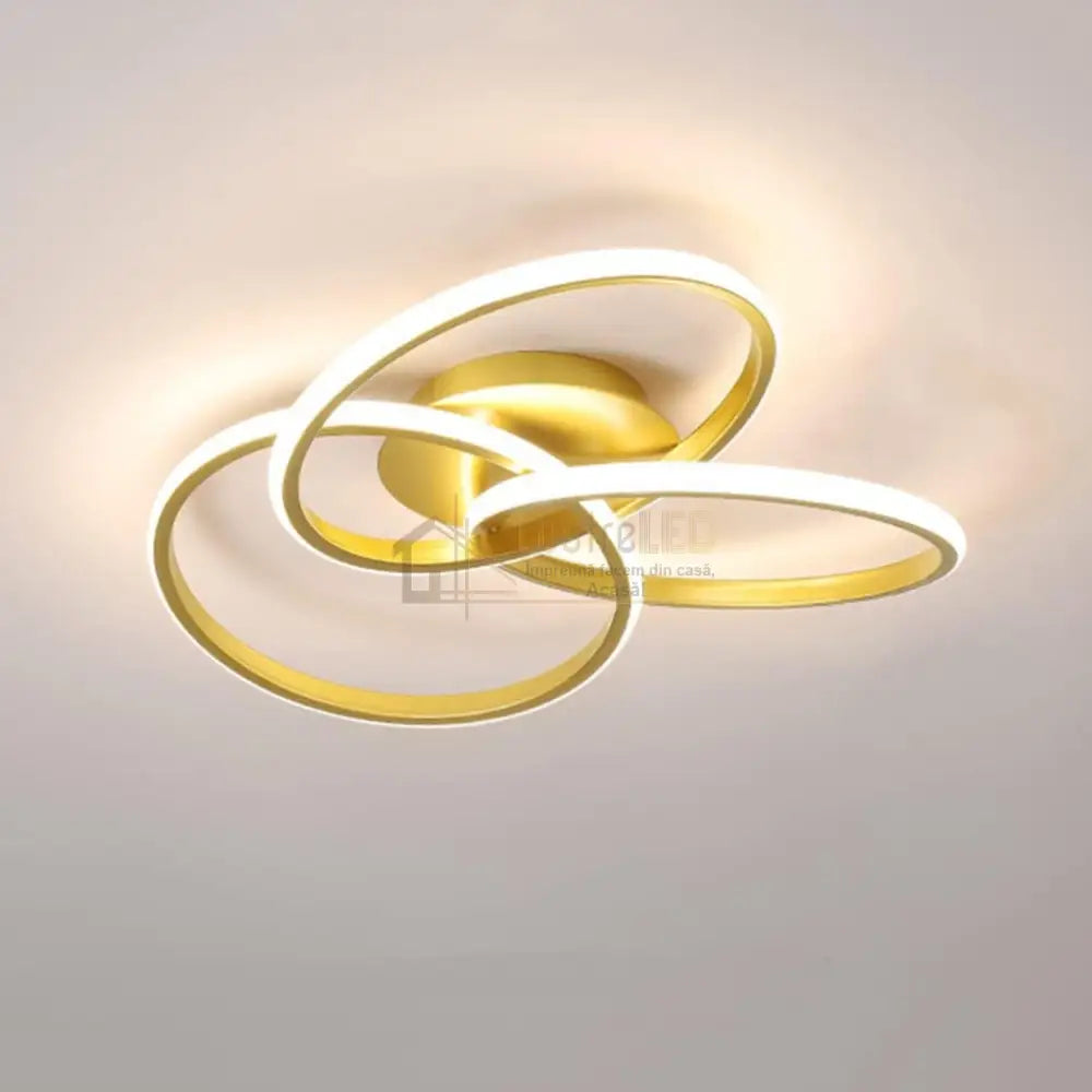 Lustra Led Three Rings Gold Echivalent 400W Cu Telecomanda Lighting Fixtures