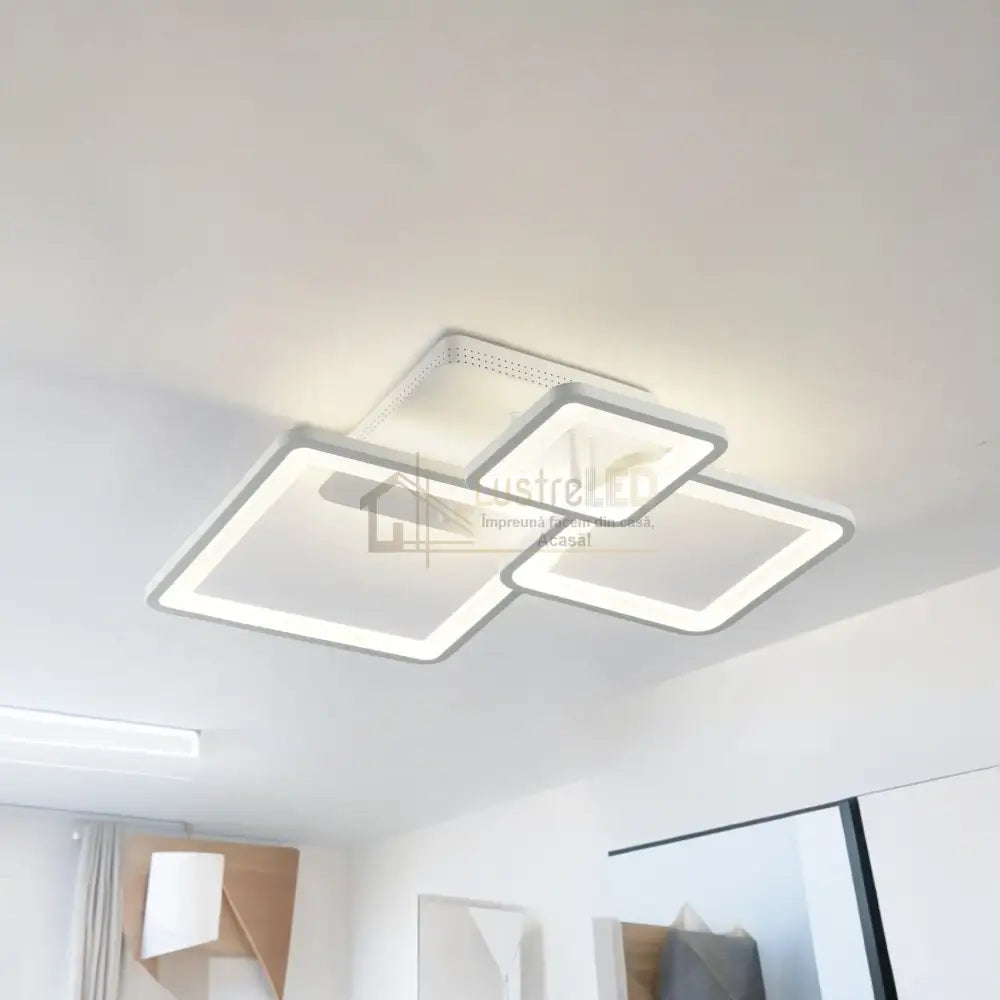 Lustra Led Three Square Alb Echivalent 400W Telecomanda Lighting Fixtures