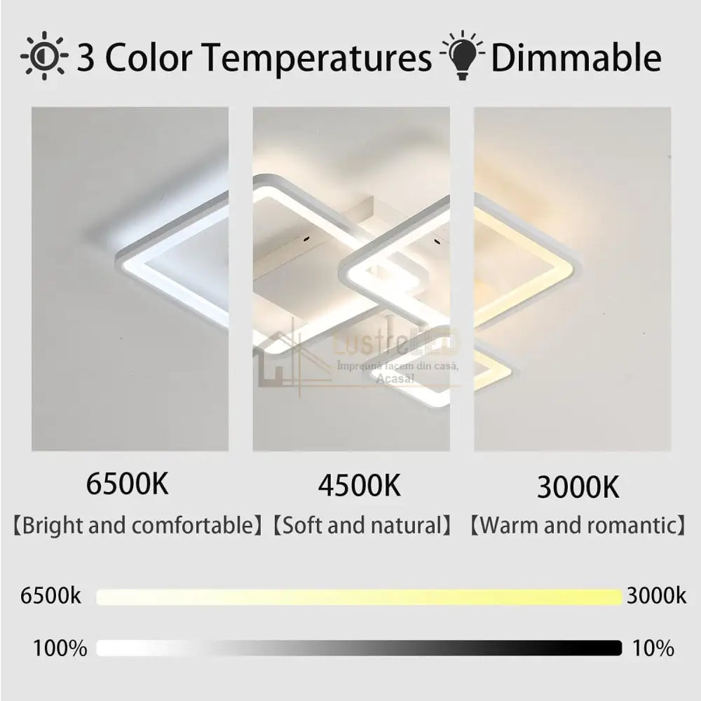 Lustra Led Three Square Alb Echivalent 400W Telecomanda Lighting Fixtures