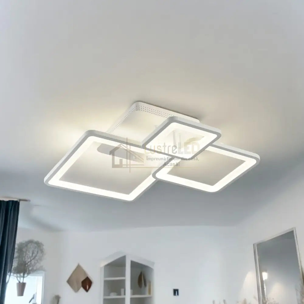Lustra Led Three Square Alb Echivalent 400W Telecomanda Lighting Fixtures