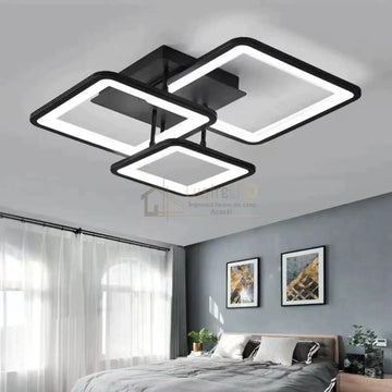 Lustra Led Three Square Black Echivalent 400W Telecomanda Lighting Fixtures