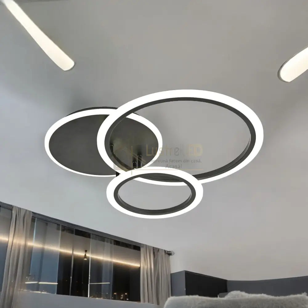 Lustra Led Two Black Circle Design Telecomanda Echivalent 400W Lighting Fixtures
