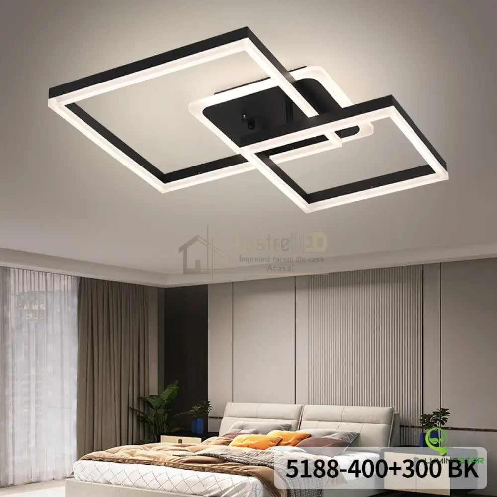 Lustra Led 160W Two Square Design Black Telecomanda Lighting Fixtures