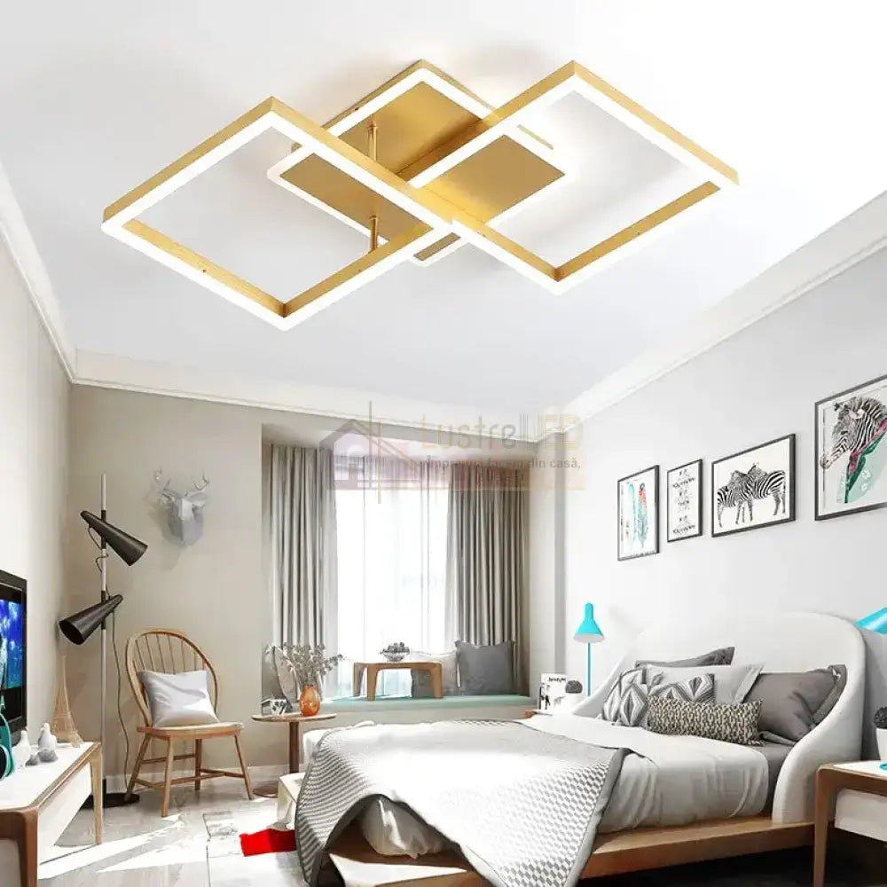 Lustra Led Two Square Gold Echivalent 600W Telecomanda Lighting Fixtures