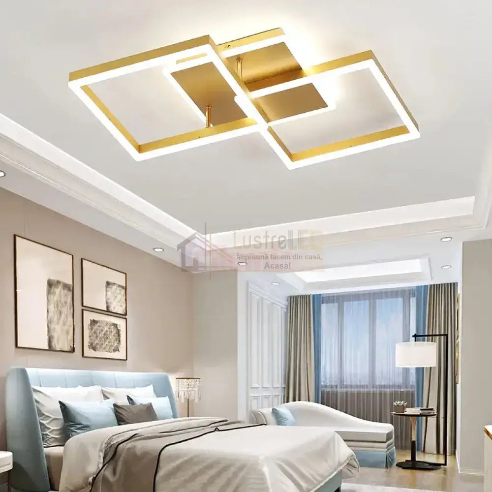 Lustra Led Two Square Gold Echivalent 600W Telecomanda Lighting Fixtures