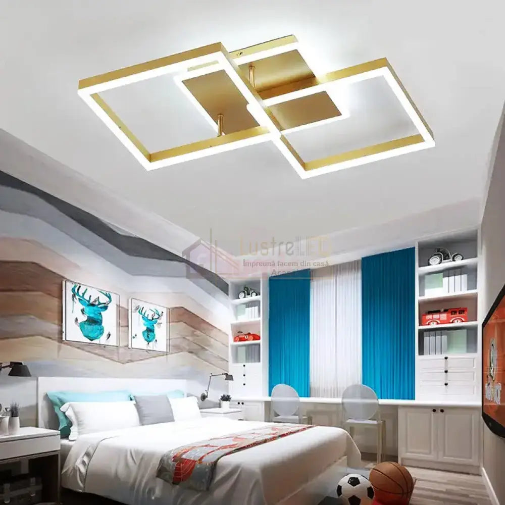 Lustra Led Two Square Gold Echivalent 600W Telecomanda Lighting Fixtures