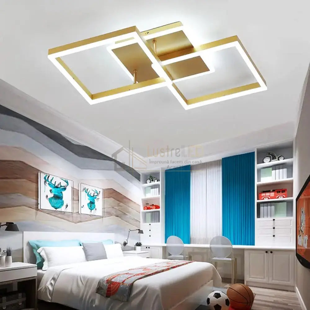 Lustra Led Two Square Gold Echivalent 600W Telecomanda Lighting Fixtures