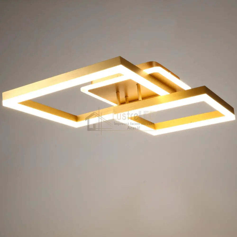 Lustra Led Two Square Gold Echivalent 600W Telecomanda Lighting Fixtures