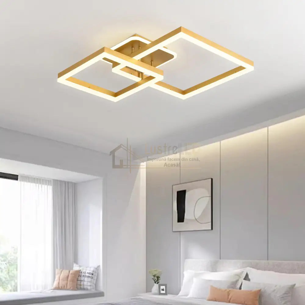 Lustra Led Two Square Gold Echivalent 600W Telecomanda Lighting Fixtures