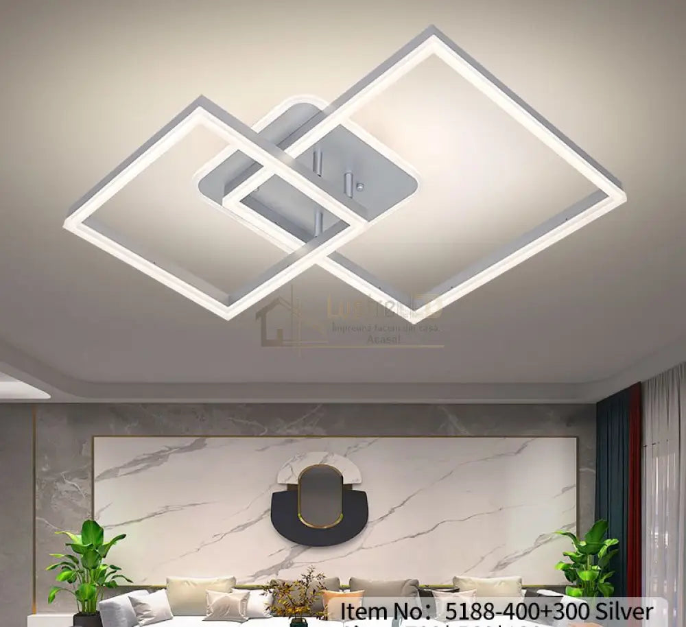 Lustra LED TWO SQUARE SILVER Echivalent 600W Telecomanda SILVER / SQUARE DESIGN Lighting Fixtures